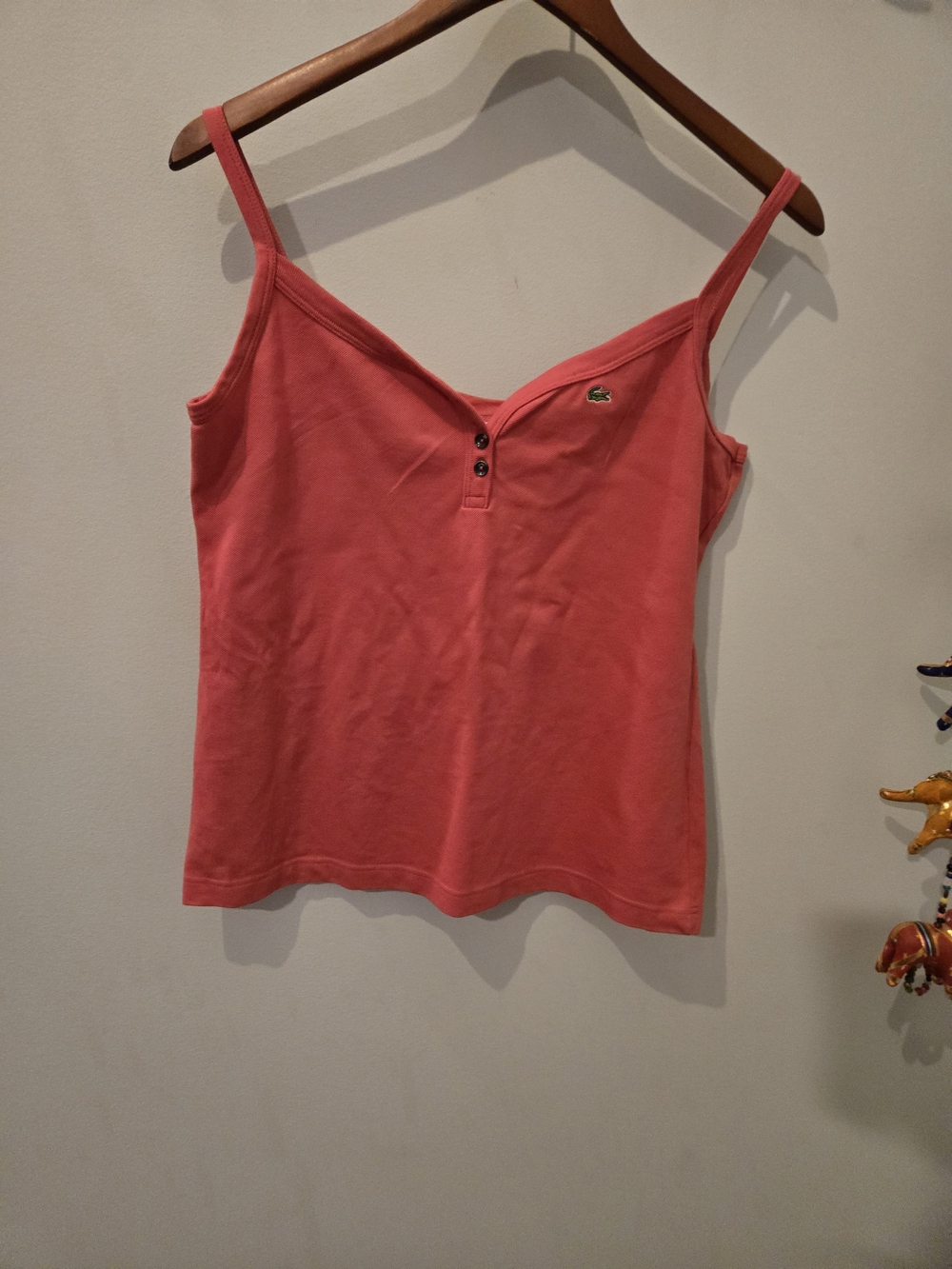Lacoste Coral Pink Cotton Tank with Button Placket